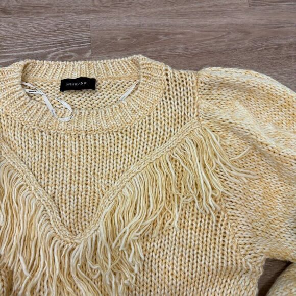MINKPINK Rosalyn Fringing Jumper Yellow Oversized Chunky Knit PUllover sz M - Picture 7 of 13